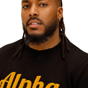 Sudadera de chenilla con manga Alpha Year, ropa griega personalizada, jersey de fraternidad bordado con letras doradas y negras, venta al por mayor - Product Image 5