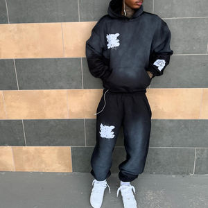 2025 nuevo diseño Tech Fleece bordado completo Sudadera con capucha Jogger chándales para hombres logotipo personalizado lavado ácido ropa deportiva chándales - Product Image 3