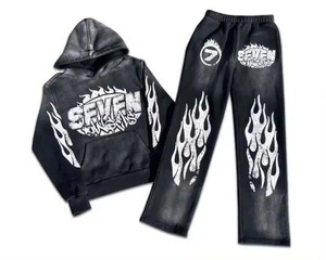 Conjunto Deportivo Urbano Vintage 100% Algodón Transpirable Ecológico con Lavado Ácido, Apliques Bordados y Estilo Acampanado - Product Image 1