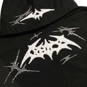 Sweat à capuche gothique noir de créateur avec broderie, streetwear, pull oversize en molleton épais avec manches rayées - Product Image 6