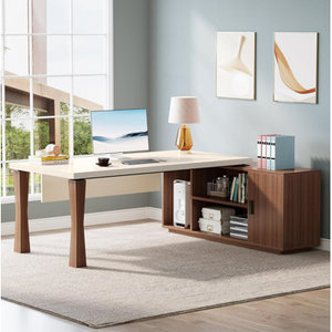 Bureau de direction moderne de style italien en forme de L en bois d'ingénierie chêne fumé pour chambre et bureau - Product Image 5