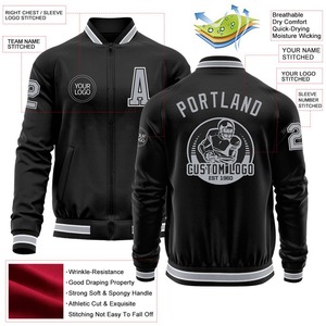 Custom negro gris-blanco bombardero Varsity Letterman cremallera chaqueta cortavientos Streetwear vintage hombres Varsity chaqueta - Product Image 2
