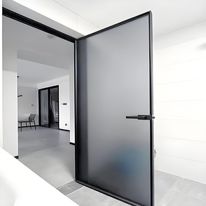 Porte a Battente <span class=keywords><strong>con</strong></span> Cerniera Pivotante Moderne per <span class=keywords><strong>Soggiorno</strong></span>, Sala da Pranzo, Cucina, Bagno, Balcone, Patio, Porte Francesi in Alluminio Nero <span class=keywords><strong>con</strong></span> Vetro Scanalato - Product Image 4
