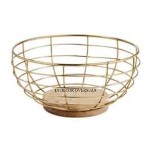 Panier de rangement de fruits et de pain de créateur de fantaisie antique enduit de poudre de couleur noire en métal de qualité luxueuse avec l'approvisionnement de base en bois - Product Image 5