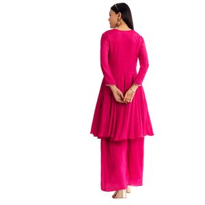 Pink Chinon Zardosi Work Kurta Palazzo Suit Venta al por mayor Mujeres Ropa étnica OEM Ropa Proveedor de fábrica Traje de fiesta personalizado - Product Image 5