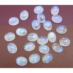 Cabochon de pierre de lune naturelle blanche arc-en-ciel 9x11, gemme de haute qualité jaune taille ovale pour bijoux, polie et calibrée - Product Image 1