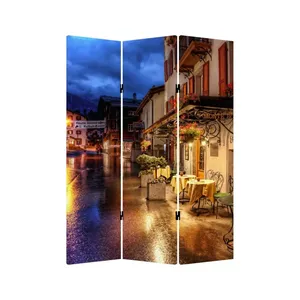 Pantalla Plegable de Lona de Doble Cara con Diseño de Calle Urbana a la Luz de la Noche - Product Image 5