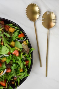 Ensemble de serveur de salade en métal classique poignée en marbre ustensile de service de salle à manger intemporel ustensiles de cuisine fonctionnels - Product Image 2