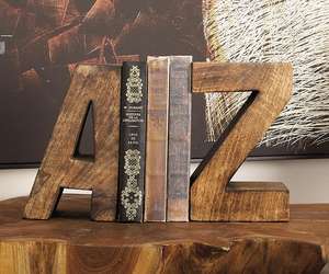 Ensemble de 2 serre-livres de 8 "H 5" W de haute qualité en bois de manguier brun foncé Excellent rapport qualité-prix bas - Product Image 2