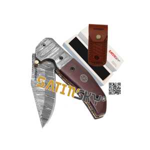 Navaja de bolsillo Satinsky Damasco de 8.5 pulgadas con mango de cuerno, agarre manual, plegable, para caza, regalo, alto contenido de carbono 1095+15N20 - Product Image 2