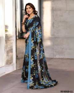 Saree con estampado de Georgette suave y vibrante con contraste llamativo y blusa perfecta para eventos festivos salidas casuales y uso diario - Product Image 3