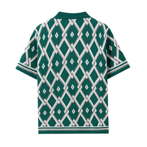 Polo en tricot à motif de diamants le plus vendu pour homme T-shirt cardigan à manches courtes en tricot jacquard pour homme d'été - Product Image 5