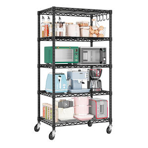 Vente en gros d'étagères de rangement réglables à 5 niveaux en métal robuste étagère en fil métallique avec roulettes pour placard salle de bain garage - Product Image 1