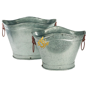 Jardinière en métal galvanisé pour présentoir à plantes Pots pour balcon Décoration de jardin Jardinière pour balcon Décoration de balcon Ensemble de 2 jardinières en métal au design récent - Product Image 1