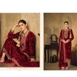 Ensemble Salwar Kameez Moderne en Velours Neeta Creation, Broderie Élégante Faite à la Main, Infroissable, Longueur Mi-longue, Idéal pour les Fêtes - Product Image 3