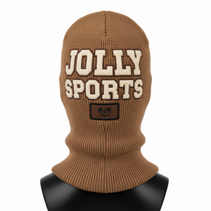 Balaclava en tricot acrylique de haute qualité, texture côtelée douce, couleur marron, trois panneaux, ajustement parfait avec logo brodé personnalisé, balaclava pour hommes - Product Image 2