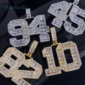 Colgante de número de Baguette helado personalizado de plata 925, joyería de moissanita estilo Hip Hop para hombres - Product Image 4