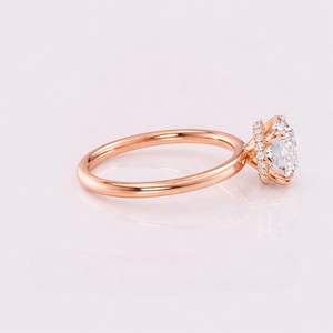 IGI Certified Round Cut Lab Grown Diamond Engagement-Wedding <b>Ring</b> with Hidden Halo in 9K Yellow / Rose & White Gold - Product Image 2