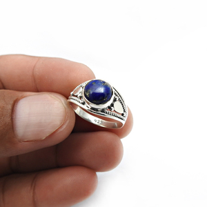 Pierre précieuse naturelle Lapis Lazuli Bague de forme ronde en argent sterling 925 Bijoux faits à la main Prix d'usine de gros Fournisseurs en vrac Inde - Product Image 4