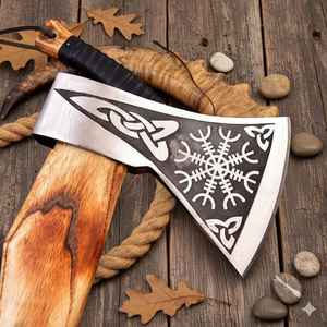 Custom Handmade Forged <b>Viking</b> Bearded <b>Axe</b>-High Carbon Steel Hatchet Premium High Quality with Wooden Handle & Leather Sheath - Product Image 3