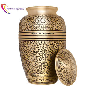 Urne de crémation en métal d'alliage de Style américain d'or classique sculpté à la main branches de feuilles d'or finition brossée dorée pour les urnes funéraires - Product Image 6