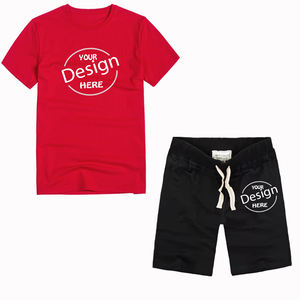 เซ็ตเสื้อยืดและกางเกงขาสั้นสำหรับผู้ชายชุดวิ่งลำลองผ้าฝ้ายออกแบบโลโก้ได้ตามต้องการฤดูร้อน - Product Image 2