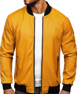 แจ็คเก็ตหนังแฟชั่นคุณภาพสูงสำหรับผู้ชาย สีเหลือง ขายส่ง - Product Image 1