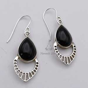 Black Onyx Teardrop <b>Sterling</b> <b>Silver</b> <b>Earrings</b>, <b>Dangle</b> Drop, July Birthstone - Product Image 4
