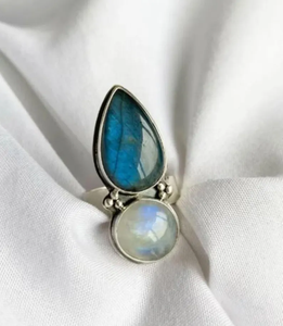 Bague bohème en argent sterling 925 avec Labradorite naturelle et pierre de lune artisanale bijoux de mode religieux chrétiens en gros - Product Image 5
