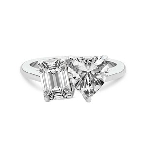 แหวน Sweet Heart Emerald Toi Et Moi เพชรเพาะเลี้ยง 1.00 กะรัต น้ำหนักรวม 14 กะรัต ทองคำแท้ 14K สี FG ความสะอาด VS แหวนคู่รักประดับเพชร 2 เม็ด - Product Image 3