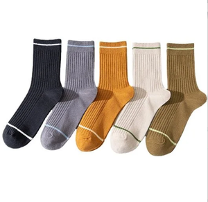 <b>Men's</b> Cotton Crew <b>Socks</b> Line Design <b>Ribbed</b> Cuff Casual Style Business <b>Socks</b> Solid Color for Daily Wear JZVINA Factory Wholesale - Product Image 1