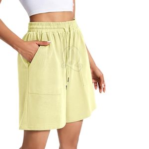 Cream Yellow Wide Leg Sweat <b>Shorts</b> <b>Women</b> Oversized High Rise Comfy <b>Shorts</b> Pajama Bottoms Supplier - Product Image 3