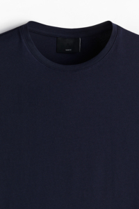 เสื้อยืดสำหรับผู้ชายน้ำหนักปานกลางเข้ารูปสีกรมท่าโลโก้ออกแบบได้ตามต้องการ