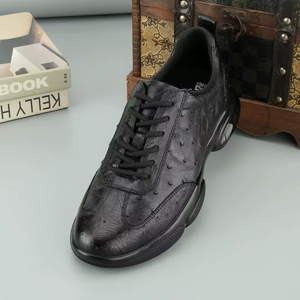 Sneakers pour hommes en cuir d'autruche noir de qualité supérieure - Chaussures de mode décontractées pour un style business décontracté avec semelle à coussin d'air - Product Image 6