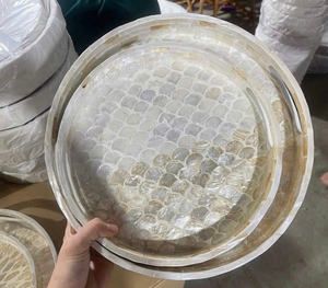 HANDMADE RATTAN SERVING TRAY WITH MOTHER OF PEARL INLAY <b>VINTAGE</b> DECORATIVE TRAYS CUSTOM SIZES AND COLORS SET 2 3 - Product Image 6