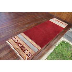 Turkish <b>Runner</b> Rug, 2.1x7 ft Vintage Rug, <b>Red</b> Patchwork Wool Rug - Product Image 2