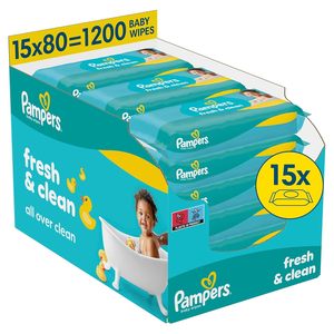 Toallitas Húmedas para Bebé Pampers Fresh Clean, con Fragancia Suave, Aptas También para Manos y Cara, 1200 Toallitas (Paquete de 15) - Product Image 5
