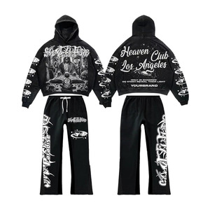 <b>Distressed</b> Sweat Suit Set Sun Faded Acid Wash Custom Hoodie and Sweat Pant Set Embroidery Applique Tracksuit - Product Image 3