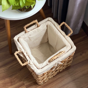 Cesta de jacinto de agua con patrón de flores decorativas con marco de hierro resistente, mejora la decoración de tu hogar, organizador de lavandería - Product Image 2