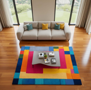 Tapis en laine faits main, tuftés à la main, multicolores, motif personnalisable, taille et couleur au choix pour la maison, le bureau ou le salon. - Product Image 3