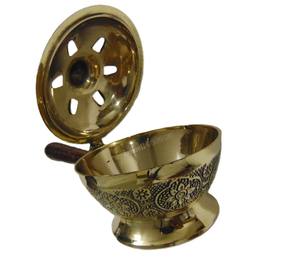 Quemador de carbón con mango de latón y tapa tallada, ideal para Resina aromática y uso de fragancias para el hogar - Product Image 1