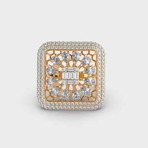 Anillo de oro trenzado de 18K para mujer, anillo de compromiso de diamante de racimo fino, joyería de diamantes de San Valentín elegante - Product Image 1