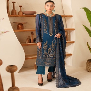 Ramsha Vol BB-1 Long Maxi Frock Femmes Heavy Party Eid Robes Brodées En Mousseline De Soie Trois Pièces Punjabi Costumes Salwar Kameez - Product Image 1
