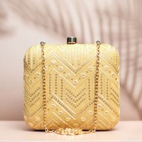Pochette de soirée brodée en polyester pour femme, motif ethnique indien, sac à main avec broderie détaillée et fermeture auto-agrippante