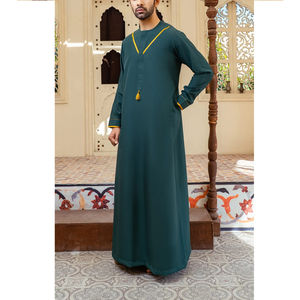 Alta calidad antiestático Casual hombres Thobe manga larga botón completo servicio OEM ropa musulmana tradicional algodón - Product Image 2