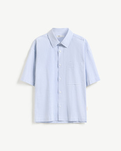 100% Premium Cotton Breathable Men's Short Sleeve <b>Seersucker</b> Striped Casual <b>Shirt</b> Autumn Decorative Label Relax Style Routine - Product Image 1