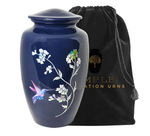 Urna Funeraria Ecológica de 10 Pulgadas con Diseño de Flores Azules y Pájaros, Estilo Europeo/Americano, para Cenizas Humanas - Product Image 2