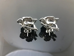 Stunning Blue <b>Heart</b> Cut Lab Grown Diamond <b>Stud</b> <b>Earrings</b> 14KT Solid White Gold Plated Trendy Martini Setting <b>Earring</b> Gift Women - Product Image 4