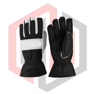 <b>Black</b> Gray Goatskin Leather 11 oz Thick Tear-Resistant/Durable Heat Resistant Work Gloves Knit Wrist Cuff for <b>Fireplace</b> Fire - Product Image 1