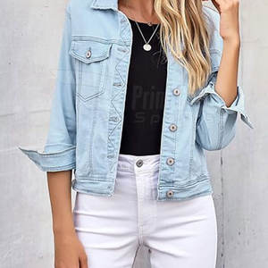 Veste en jean de haute qualité personnalisée pour la saison d'hiver des femmes respirante longue longueur avec logo techniques teintes unies traitées - Product Image 5